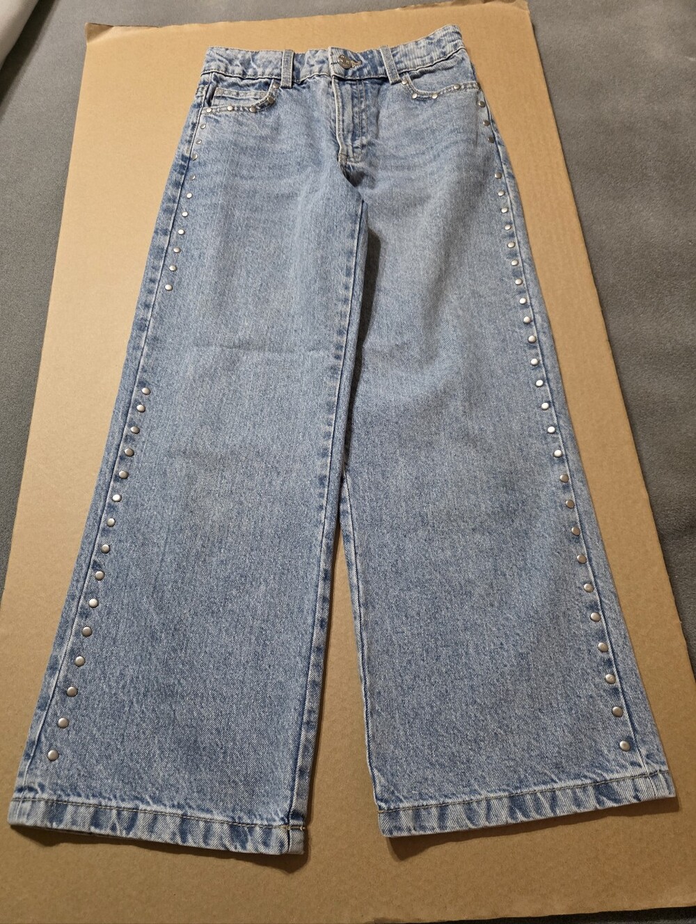 Kids denim Co Light Blue Wide-Leg Jeans with Silver Studs